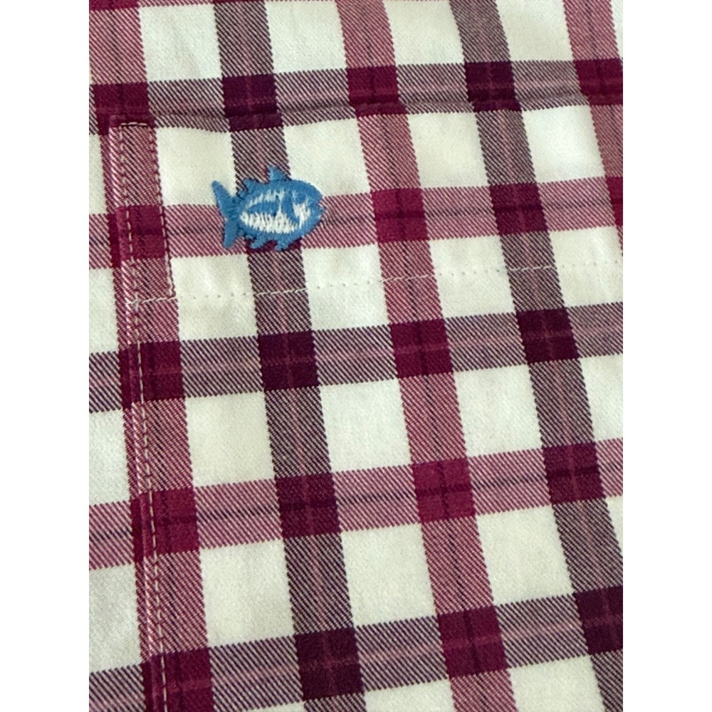 Southern Tide Mens Classic Fit Gingham Button Down Shirt Burgundy White Large - Picture 3 of 10